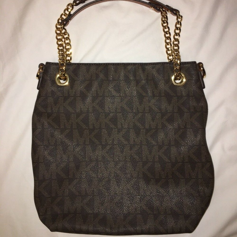 MICHAEL KORS Handbag LOGO Monogram LINK HANDLE - Brown Excellent!